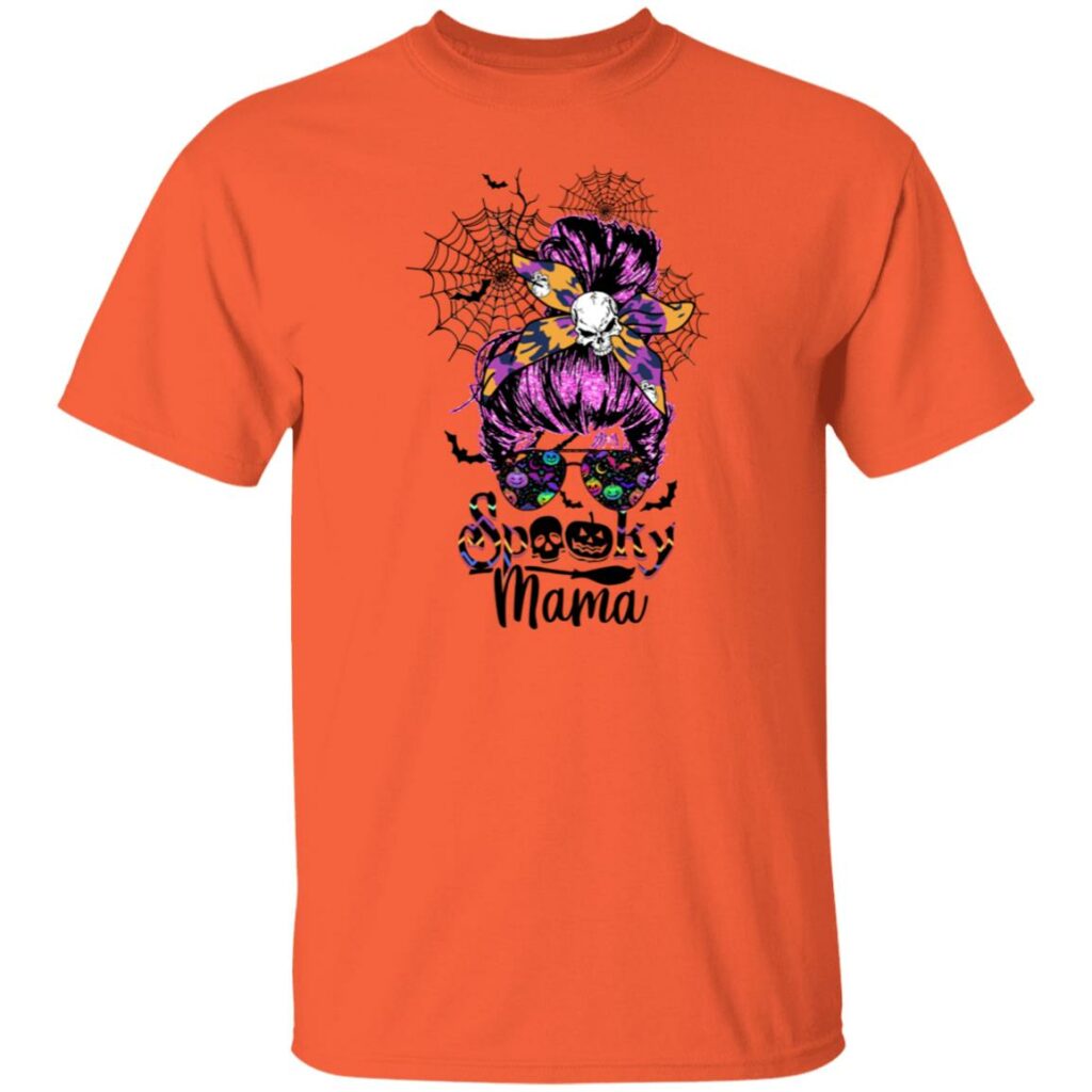 spooky mama halloween messy bun mom halloween t shirt 1 eduuc