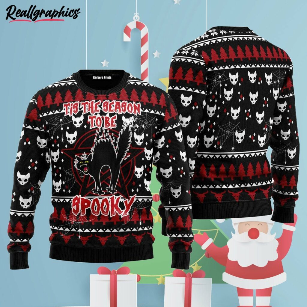black cat spooky halloween ugly christmas sweater f68yck