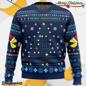 christmas tree pac man ugly christmas sweater 1 jvskbs