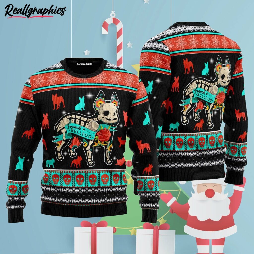 halloween skeleton french bulldog ugly christmas sweater v4xvwh