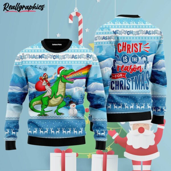 jesus riding a dinosaur christmas jesus ugly christmas sweater y81bly