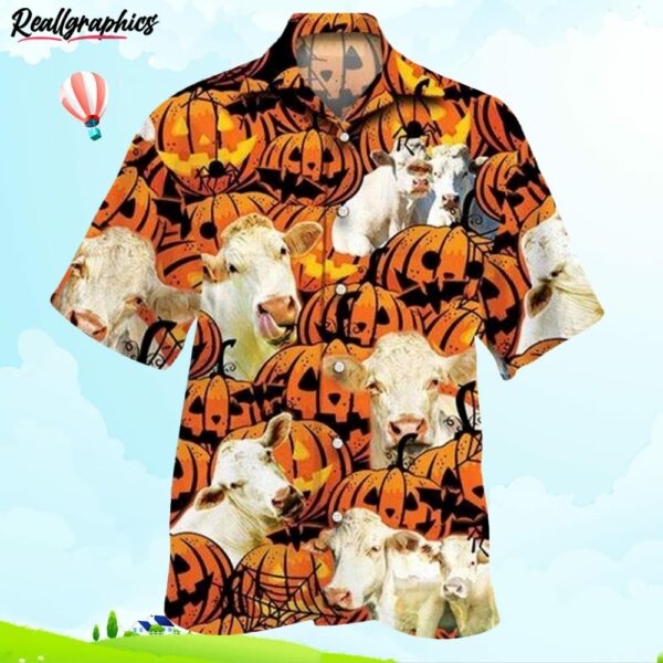 charolais cattle halloween pumpkin halloween hawaiian shirt kfdvyw