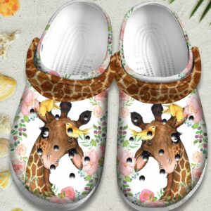 flower giraffe with bird cute animal classic clogs shoes jjjtsa
