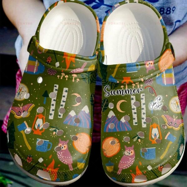 owl camping night pattern classic clogs shoes jbzpki