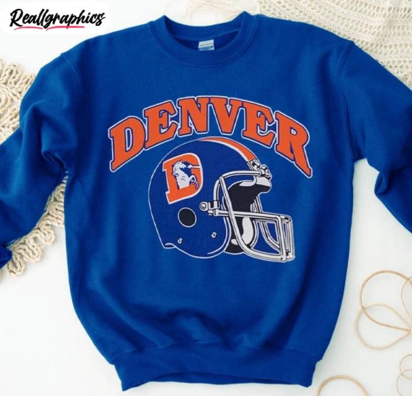 denver football team shirt, classic helmet royal t-shirt crewneck