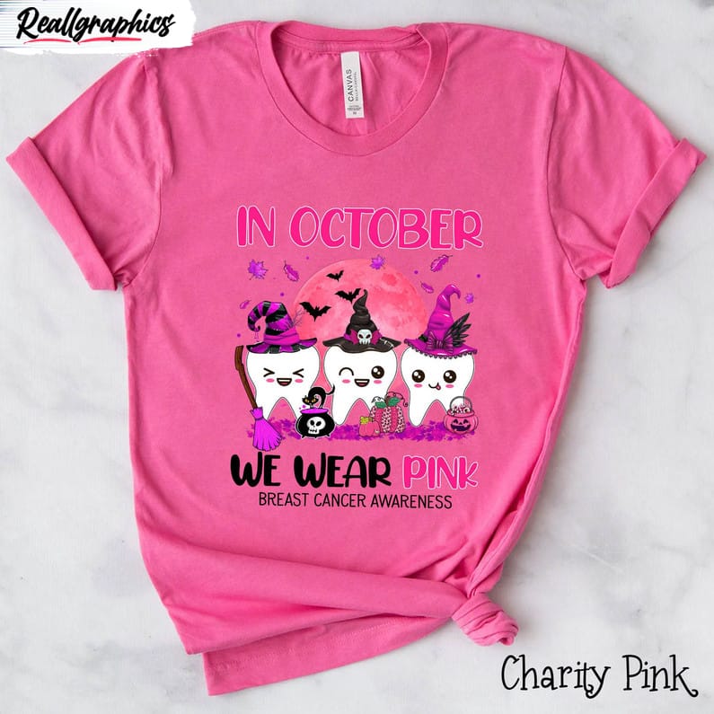 in october we wear pink breast cancer shirt halloween cancer dentist tee tops long sleeve 2 dmfesj