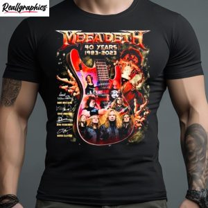 megadeth rock music 40th anniversary 1983 2023 signatures guitar shirt 1 rqd6ow