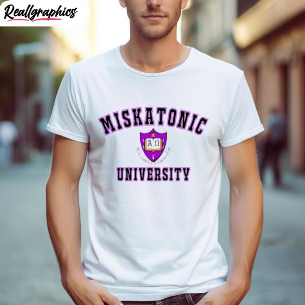 miskatonic university color logo shirt
