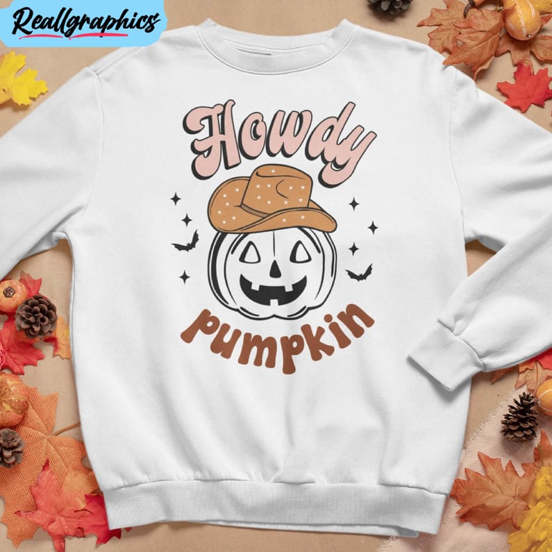 halloween howdy pumpkin sweatshirt, retro spooky season crewneck long sleeve