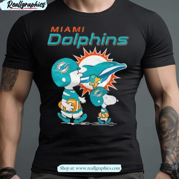 miami dolphins peanuts snoopy charlie brown and woodstock shirt