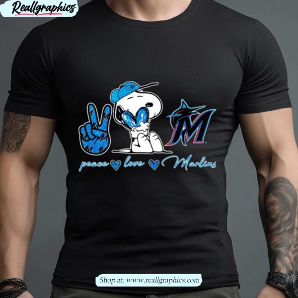 miami marlins peace love marlins snoopy shirt