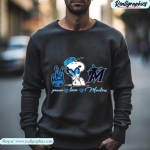 miami marlins peace love marlins snoopy shirt