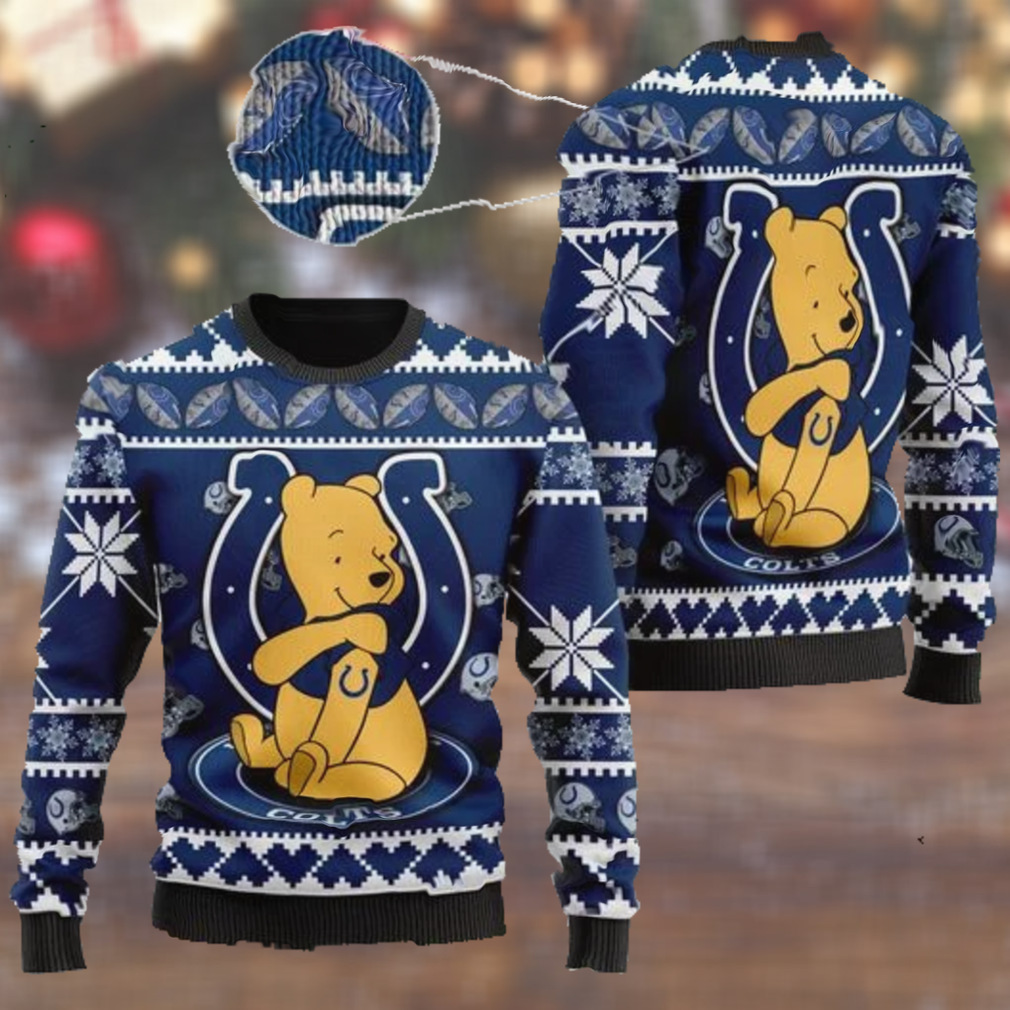 Indianapolis Colts NFL American Football Team Logo Cute Winnie The Pooh Bear 3D Ugly Christmas Sweater Days