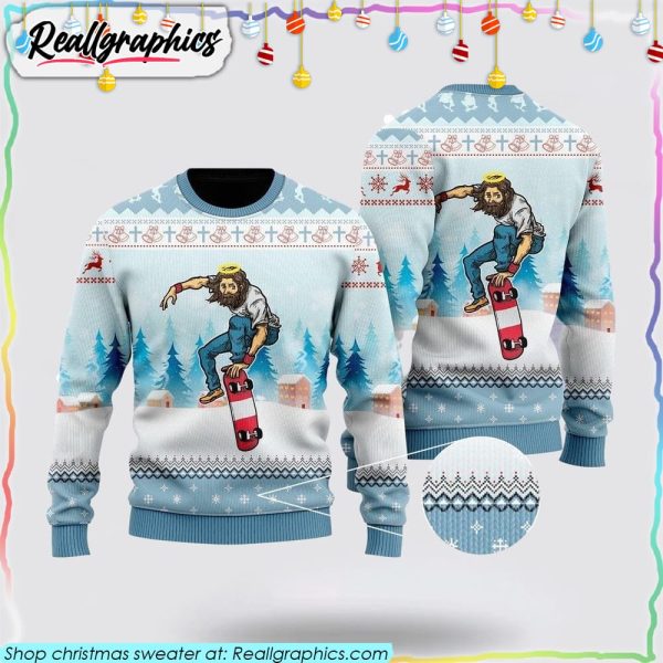 funny-jesus-skateboarding-christmas-ugly-christmas-sweater-sweatshirtadult-gifts-for-christians