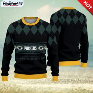 green bay packers diamond pattern ugly christmas sweater 3d gift for fans