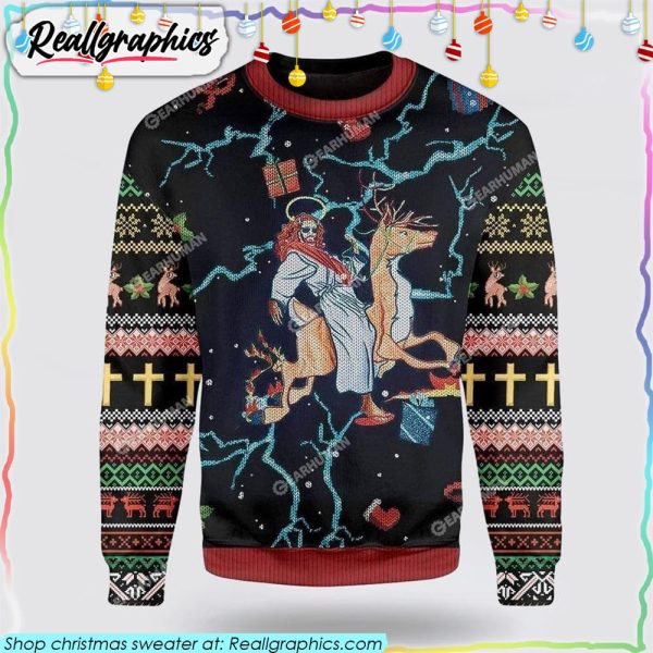 jesus-riding-reindeer-black-christmas-ugly-christmas-sweater-sweatshirt-gifts-for-christians