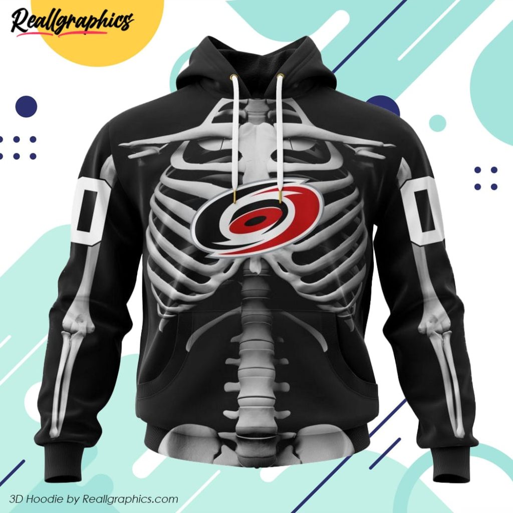 nhl carolina hurricanes special skeleton costume for halloween all over printed hoodie