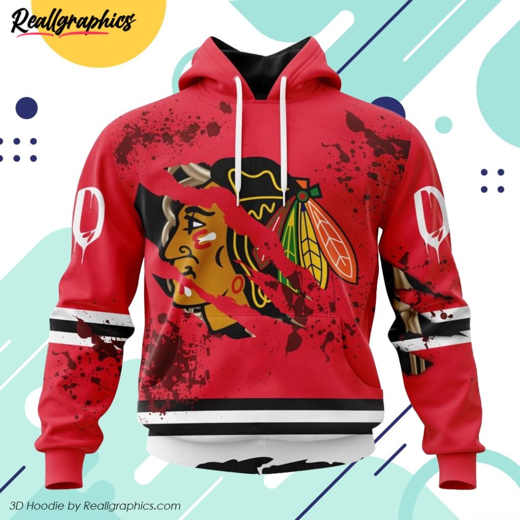 nhl chicago blackhawks specialized design jersey with your ribs for halloween all over printed hoodie