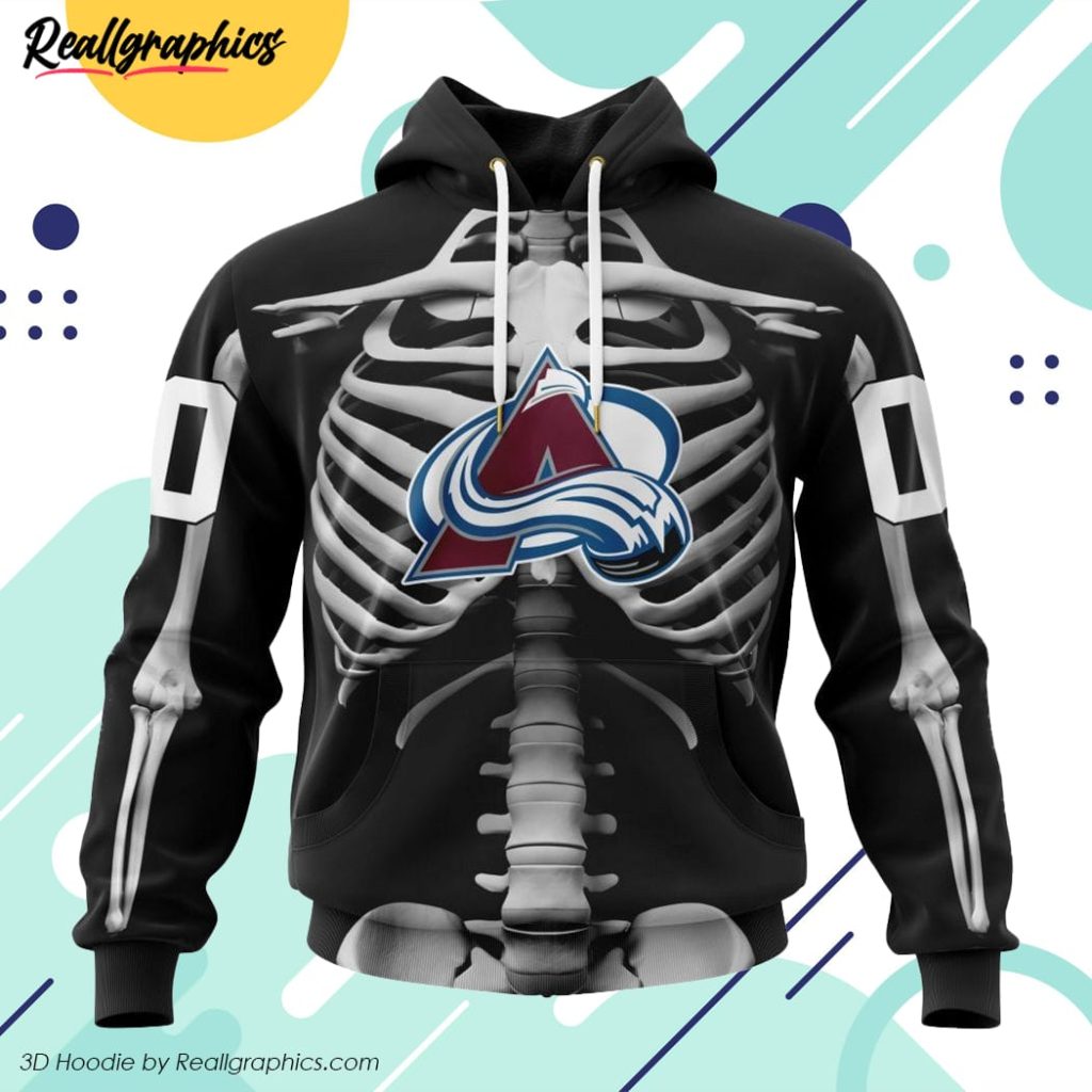 nhl colorado avalanche special skeleton costume for halloween all over printed hoodie