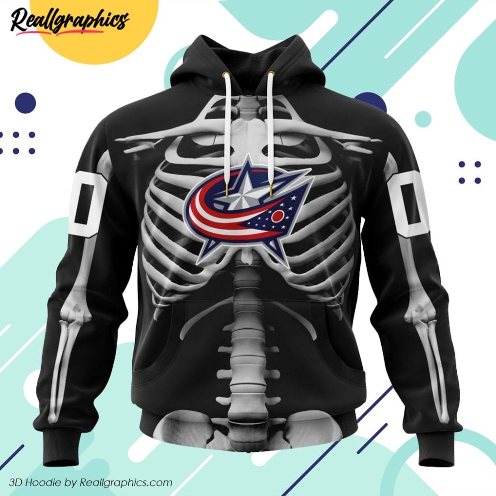 nhl columbus blue jackets special skeleton costume for halloween 3d printed hoodie