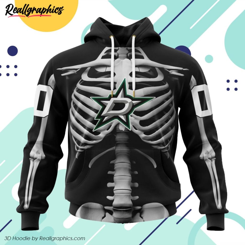 nhl dallas stars special skeleton costume for halloween all over printed hoodie