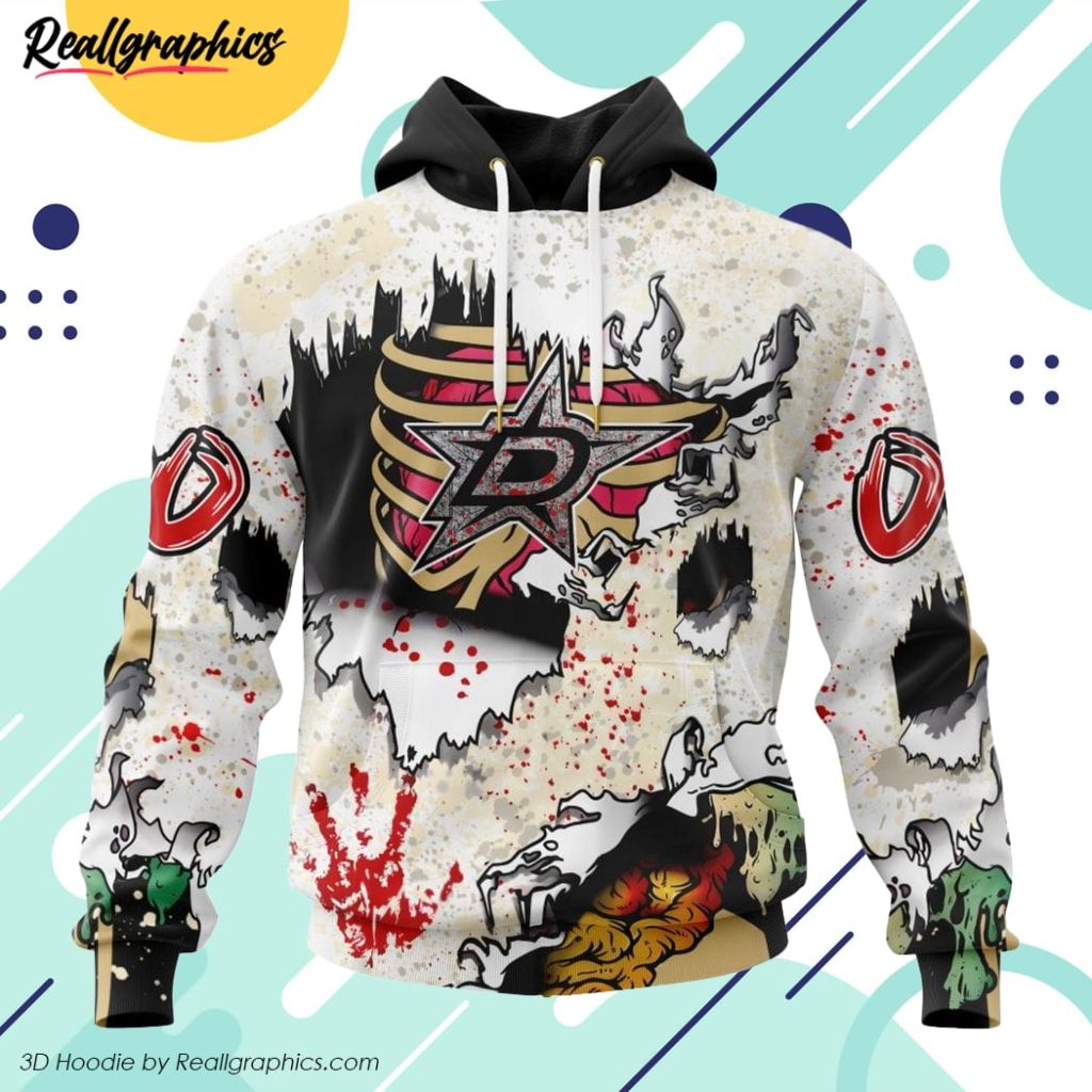 nhl dallas stars special zombie style for halloween all over printed hoodie