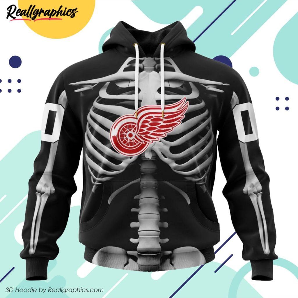 nhl detroit red wings special skeleton costume for halloween hoodie