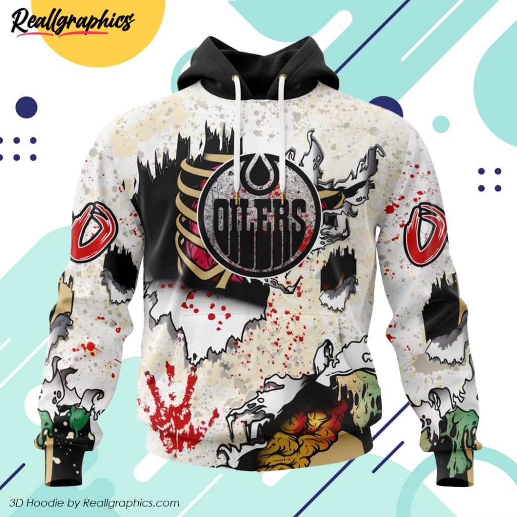 nhl edmonton oilers special zombie style for halloween 3d printed hoodie