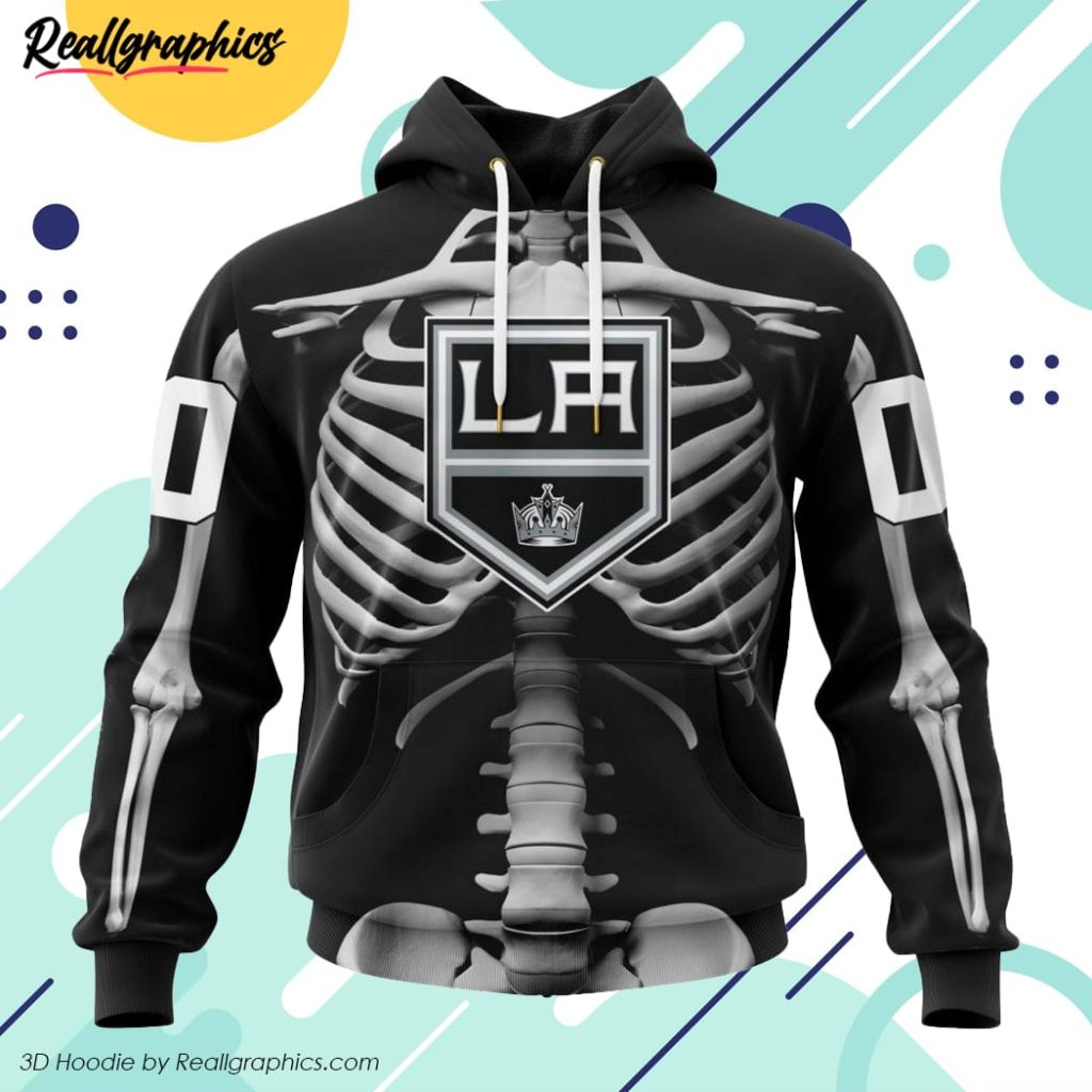 nhl los angeles kings special skeleton costume for halloween all over printed hoodie