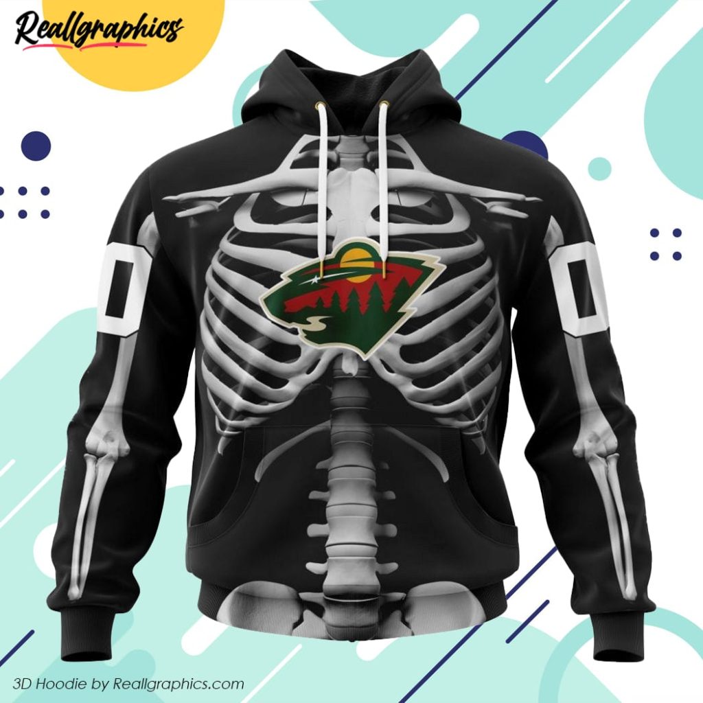 nhl minnesota wild special skeleton costume for halloween hoodie