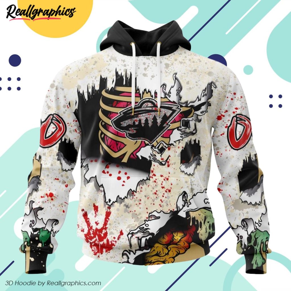 nhl minnesota wild special zombie style for halloween all over printed hoodie