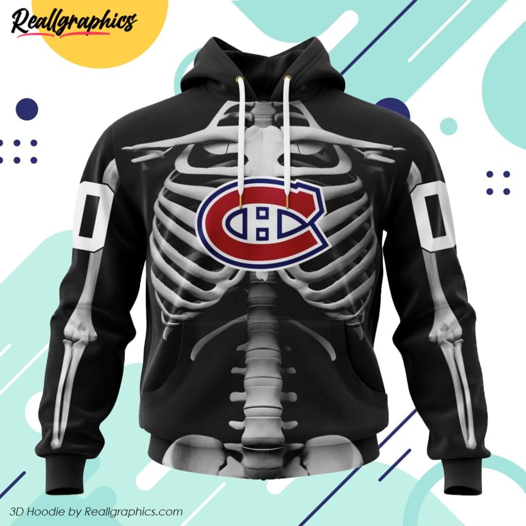 nhl montreal canadiens special skeleton costume for halloween all over printed hoodie