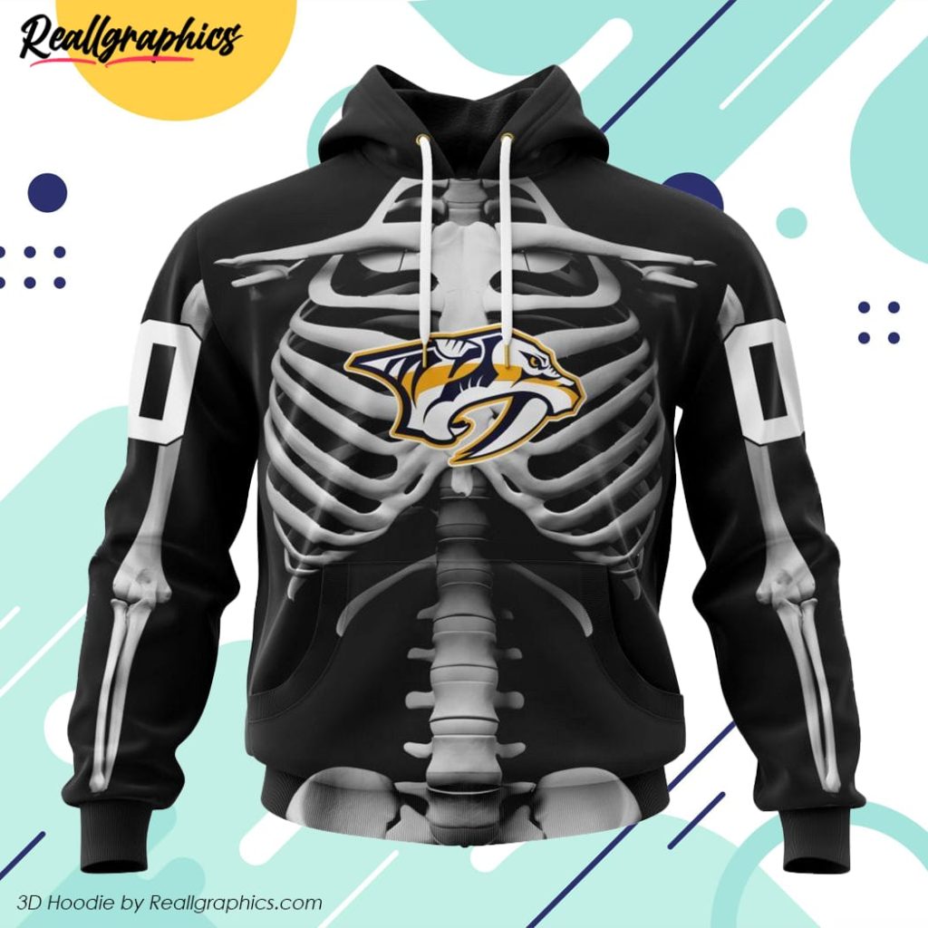 nhl nashville predators special skeleton costume for halloween 3d printed hoodie