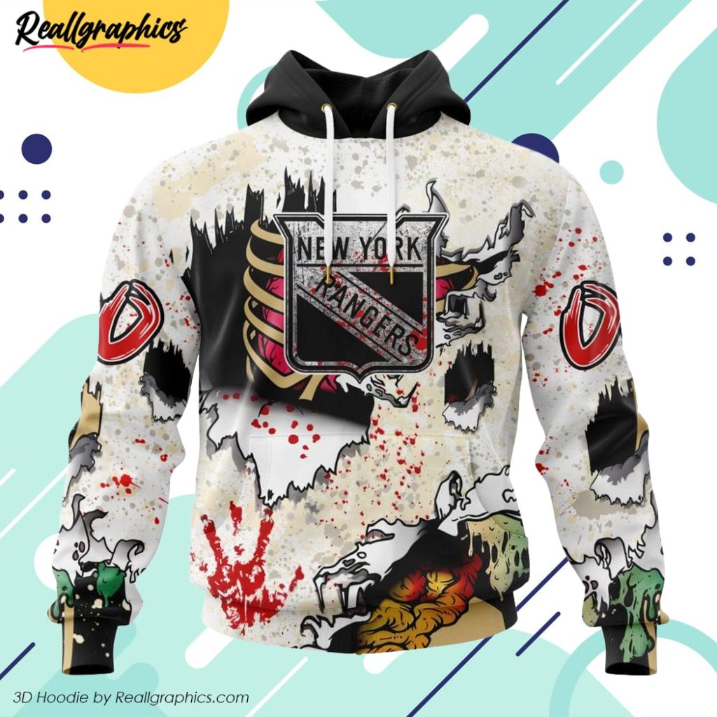 nhl new york rangers special zombie style for halloween all over printed hoodie