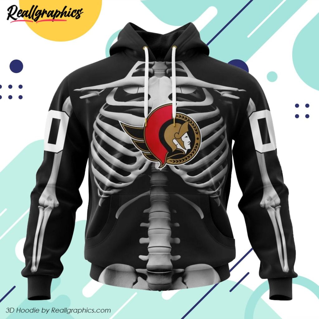 nhl ottawa senators special skeleton costume for halloween 3d printed hoodie