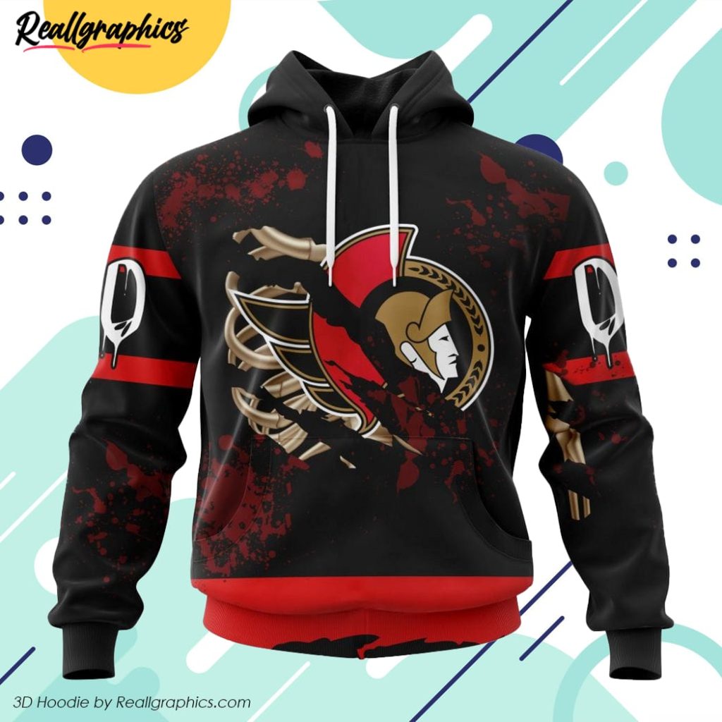 nhl ottawa senators specialized design jersey with your ribs for halloween all over printed hoodie
