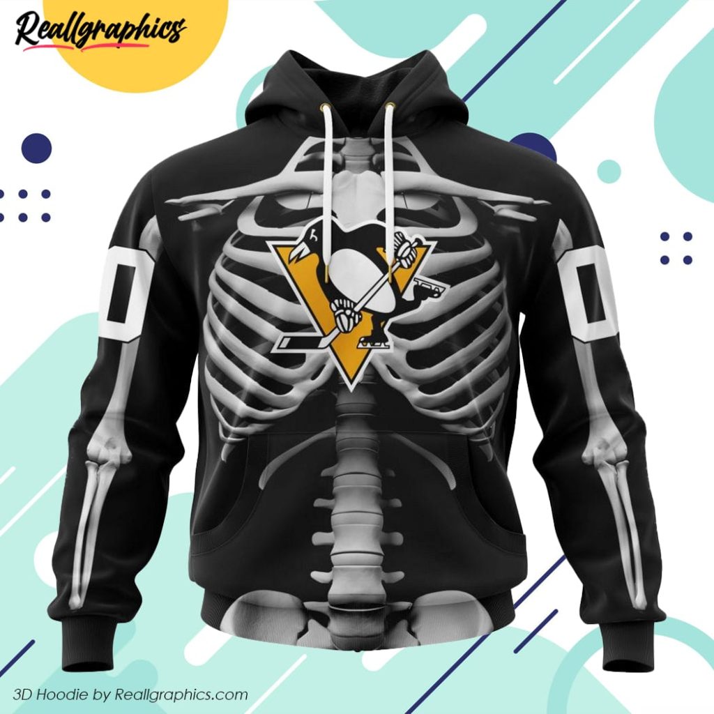 nhl pittsburgh penguins special skeleton costume for halloween all over printed hoodie