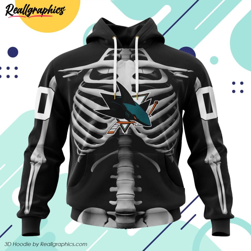 nhl san jose sharks special skeleton costume for halloween all over printed hoodie