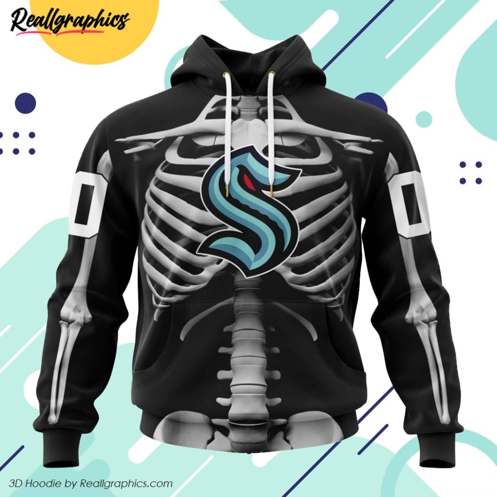 nhl seattle kraken special skeleton costume for halloween hoodie