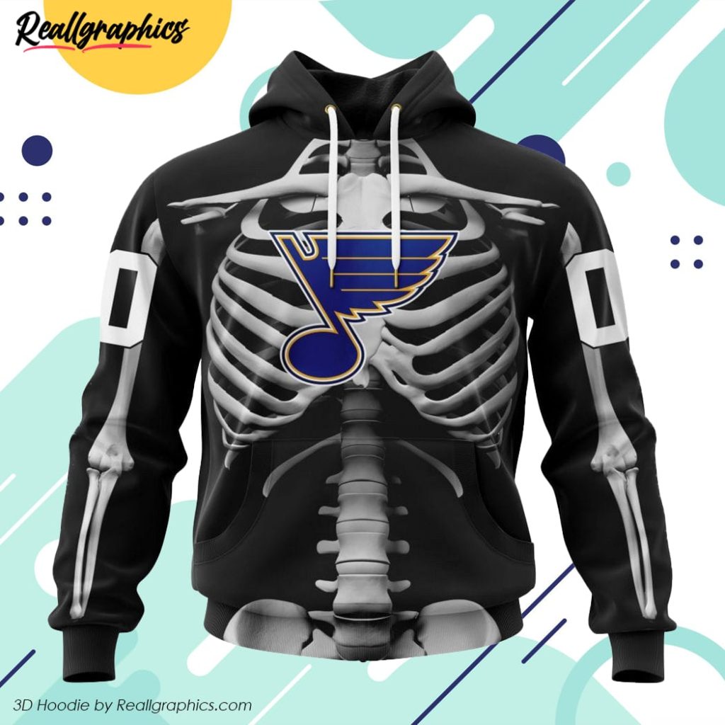 nhl st. louis blues special skeleton costume for halloween 3d printed hoodie