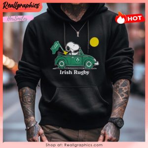 peanuts snoopy and woodstock irish rugby on car 2023 unisex shirt