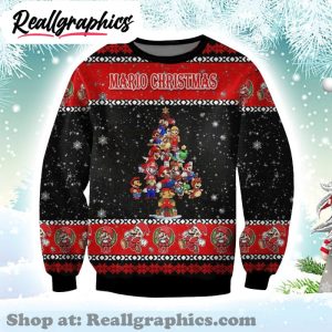 Christmas-Tree-Super-Mario-Full-Print-Ugly-Christmas-Sweater-Sweatshirt