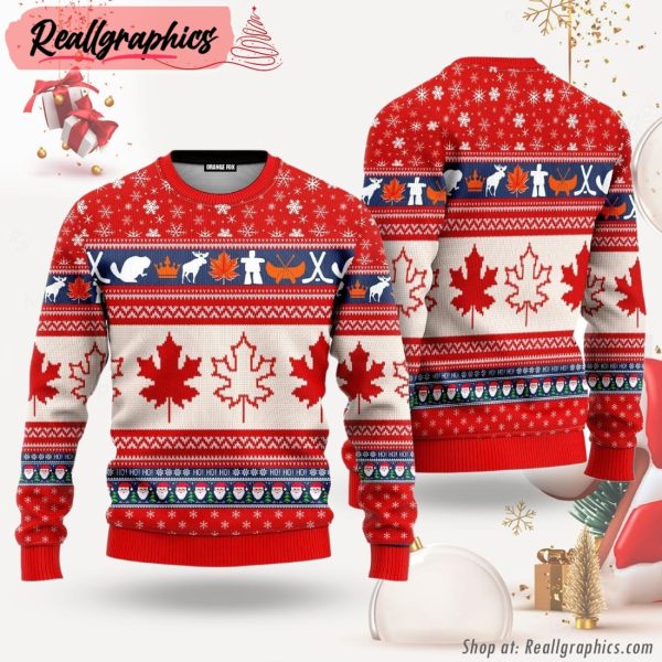 christmas-canada-maple-leaf-ugly-christmas-sweater-for-men-women
