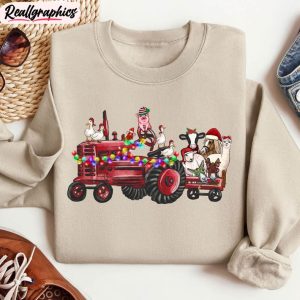 Farm Animals Christmas Shirt, Farm Animals Truck Tee Unisex Hoodie
