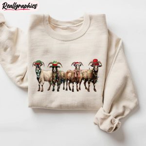 Goat Christmas Light Shirt, Christmas Goat Long Sleeve Hoodie