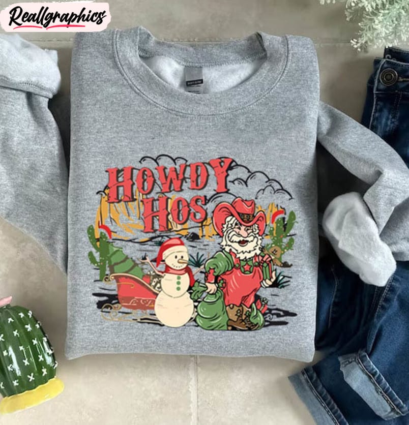 Howdy Country Christmas Shirt, Western Christmas Long Sleeve Unisex Hoodie