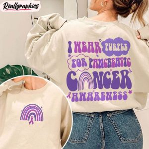 I Wear Purple For My Mom Pancreatic Cancer Shirt, Pancreatic Purple Ribbon Sweater Long Sleeve