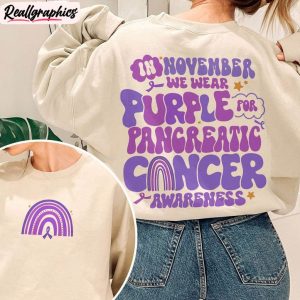 I Wear Purple For My Mom Pancreatic Cancer Shirt, Purple Ribbon Crewneck Sweatshirt Long Sleeve