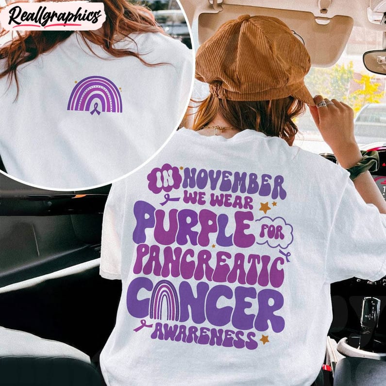 I Wear Purple For My Mom Pancreatic Cancer Shirt, Purple Ribbon Crewneck Sweatshirt Long Sleeve