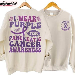I Wear Purple For My Mom Pancreatic Cancer Shirt, Purple Ribbon Long Sleeve Crewneck Sweatshirt